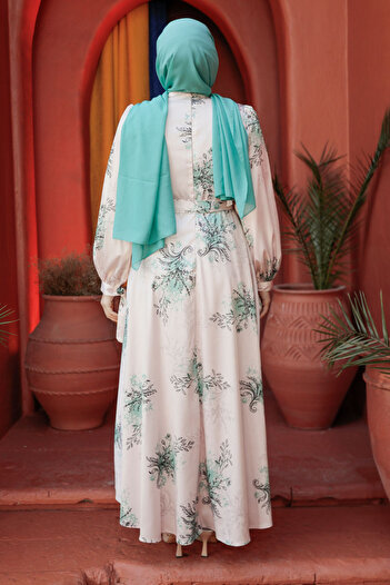 Neva Style Φόρεμα Hijab με λουλούδια σε χρώμα μέντας - 60911MINT