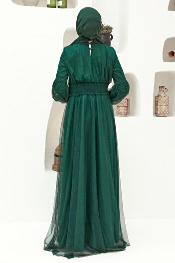 Neva Style Lace Detailed Green Hijab Evening Dress 56520Y