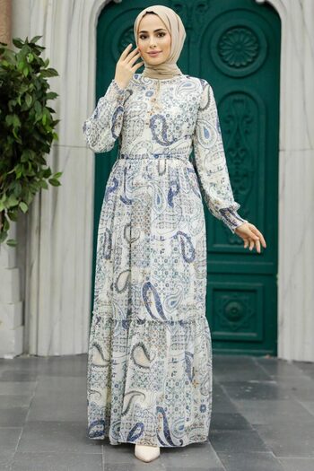 Neva Style Φόρεμα Hijab Ecru με σχέδιο 33561e