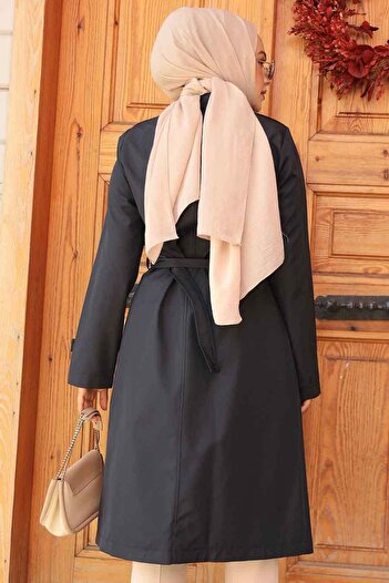 Neva Style Kemerli Lacivert Tesettür Trençkot 60500L