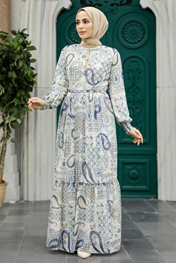 Neva Style Φόρεμα Hijab Ecru με σχέδιο 33561e