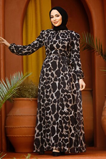 Neva Style Patterned Black Hijab Dress 27931S