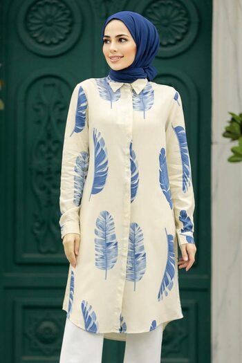 Neva Style Μπλε Hijab Viscose Tunic με σχέδιο 11610m