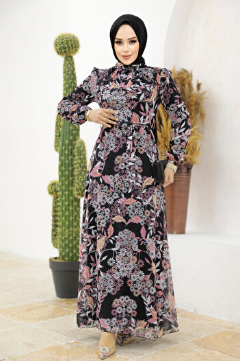 Neva Style Φόρεμα Hijab με λουλουδάτο σχέδιο Dusty Rose 27950gk