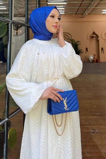Neva Style Φόρεμα Hijab με Λευκό Σχέδιο - 14291B