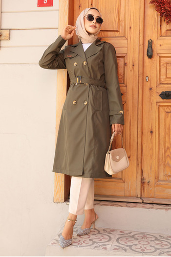 Neva Style Χακί Hijab Trench Coat - Με Ζώνη, Μοντέλο 60500HK