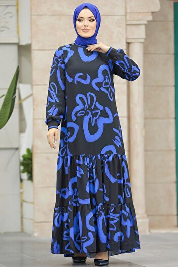 Neva Style Візерункова сукня Sax Mavisi Tesettür 12437sx