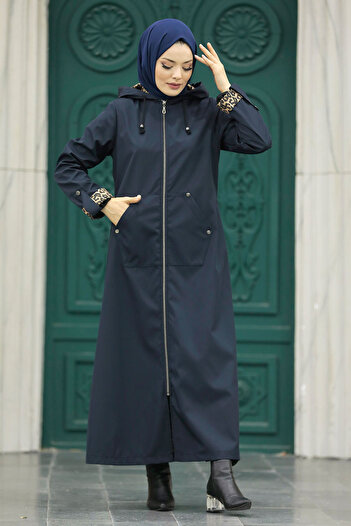 Neva Style Kapşonlu Lacivert Tesettür Kaban 60623l