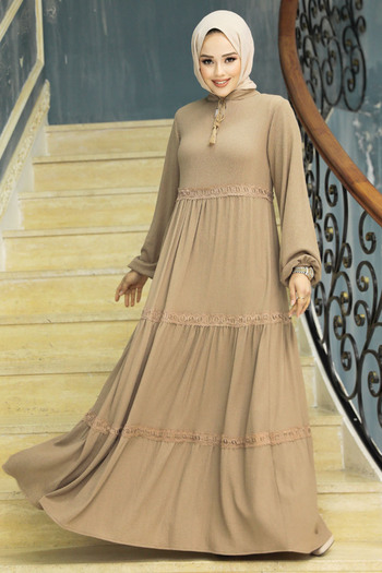 Neva Style Φόρεμα Hijab με πτυχωτό σκούρο βιζόν 5842kv