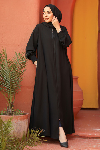 Neva Style Μαύρο Hijab Abaya - Με φερμουάρ, Μοντέλο 26302S
