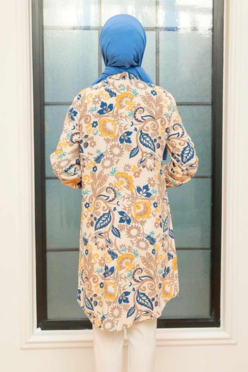 Neva Style Patterned Ecru Hijab Viscose Tunic 11557E