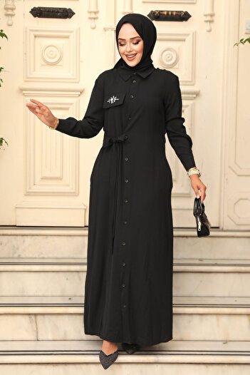 Neva Style Μαύρο Φόρεμα Hijab - Κουμπί, Μοντέλο 12504S