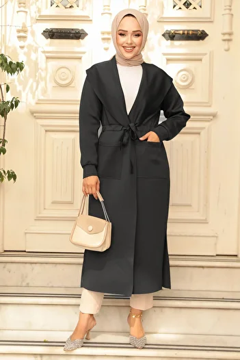 Neva Style Suede Black Shawl Collar Hijab Cap - 72112s
