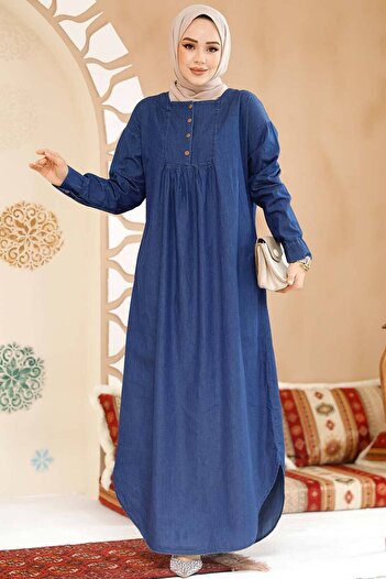 Neva Style Navy Blue Hijab Dress - Denim 19121L