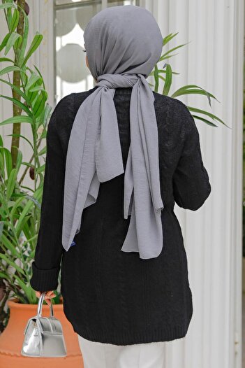 Neva Style Örgü Desenli Siyah Tesettür Tunik Kazak 20051s