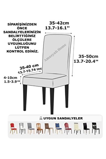 AMASYALI HOME Sandalye Kılıfı 6 Adet Krem Bambu Piti Kare Desenli Likralı Kumaş Lastikli Sandalye Örtüsü
