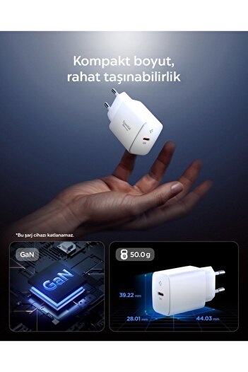 Spigen 20W USB-C Mini Hızlı Şarj Aleti Şarj Isısını Düşürür GaN Destekli Akım Koruma Güç Adaptörü ACH08701