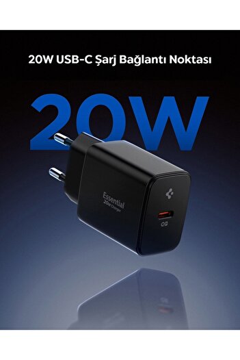 Spigen 20W USB-C Mini Hızlı Şarj Aleti Şarj Isısını Düşürür GaN Destekli Akım Koruma Güç Adaptörü ACH09217