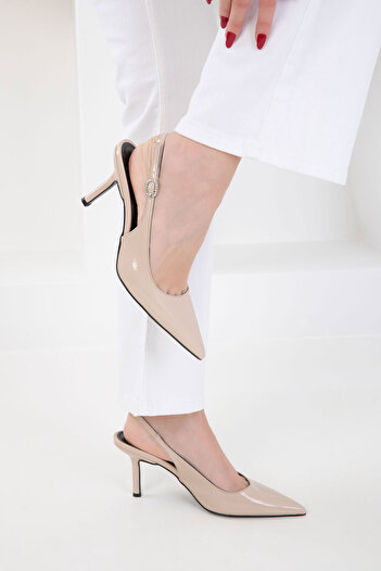 SOHO Beige Patent Leather Women's Classic Heeled Shoes 20497