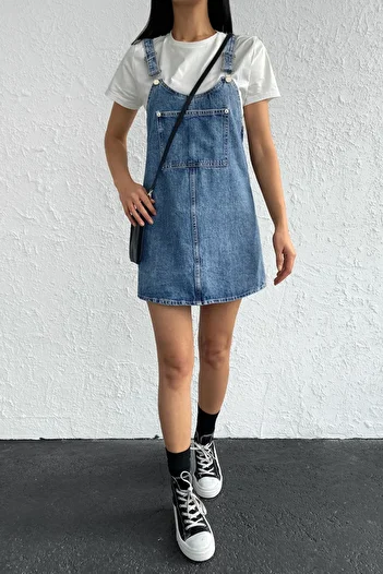 Trendyol Collection Rochie albastră din denim mini salopet TWOSS25EL00701