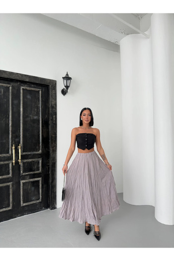 alenmoda Women's Wrinkled Modal Textured Soft Long Skirt