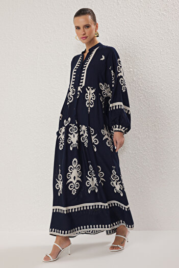 Trendyol Modest Navy Blue Viscose Woven Dress Tctss24Eb00221