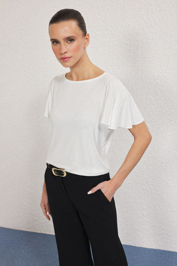 Trendyol Collection Ecru Viscose Sleeves, Excessively Draped Sample Blouse