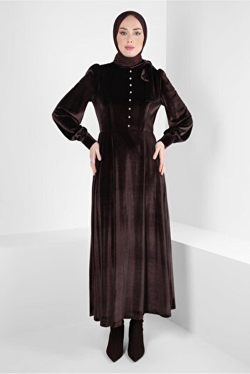 Alvina Velvet Dress with Flounced Skirt - 43437