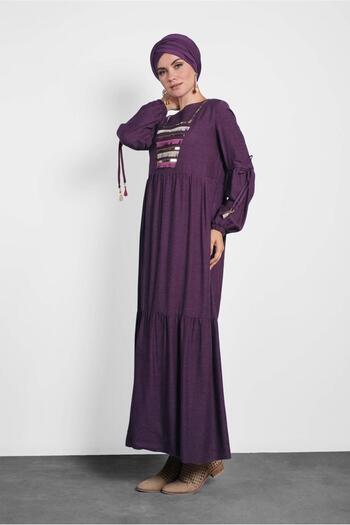 Alvina Pul Embroidered Sleeve Lace up Dress 40118