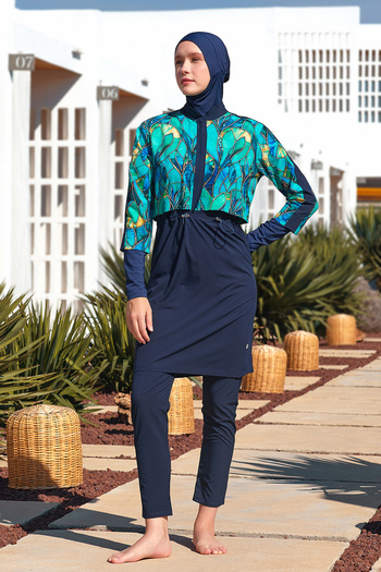 Adasea Women's Elena Sports Lycra Full Covered Hijab Swimsuit 1216 Dark Navy Blue