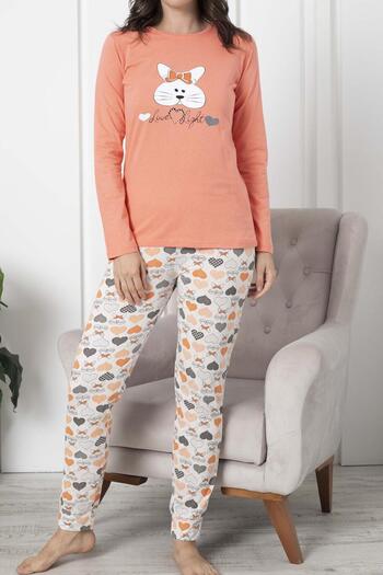 Lady Secret SALMON pamut hosszú ujjú női pizsama szett