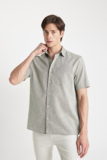 DeFacto Regular Fit Yazlık Keten Karışımlı Polo Yaka Kısa Kollu Gömlek D4498AX24SM