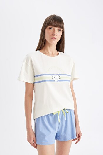 DeFacto Fall in Love Regular Fit Kısa Kollu Şortlu Pijama Takımı D4472AX24HS