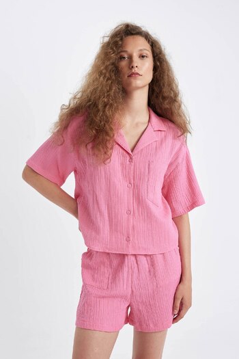 DeFacto Κοντομάνικο πουκάμισο Regular Fit Muslin D5009AX24HS