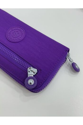 Sanmorris Women's Crinkle Fabric Purple Wallet with Metal Zipper Card Holder and Coin Compartment