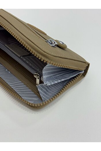 Sanmorris Women's Crinkle Fabric Beige (K.Haki) Wallet with Metal Zipper Card Holder and Coin Compartment