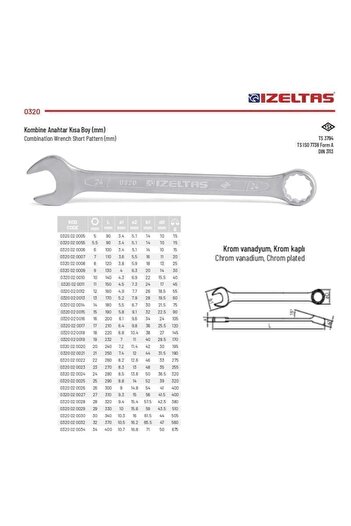 İzeltaş İzletaş Combined Wrench 32 mm Short Size 0320 02 0032