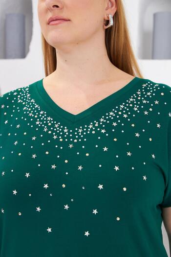 RMG Large Size Emerald T-Shirt Star Stone Printed