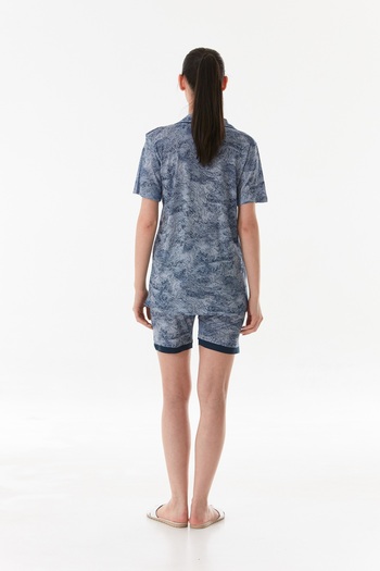 CALİA Women's Shirt with Shorts Buttoned Viscose Fabric Pajama Set (with Eye Patch Gift)