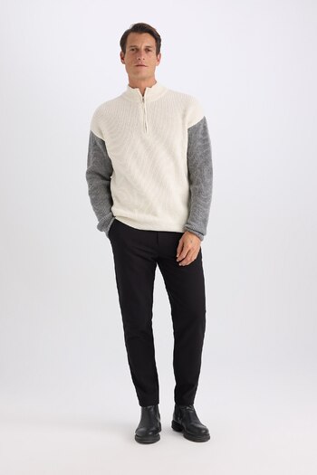 DeFacto Relax Fit Color-Blocking Stand Collar Half Zip Knitwear Sweater Y0623Az24Au