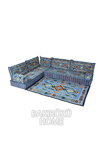 BAKIRÖZÜ HOME Şark Köşesi Takımı (20 CM MİNDER KALINLIĞI) Mavi Anadolu Modeli 10 Parça
