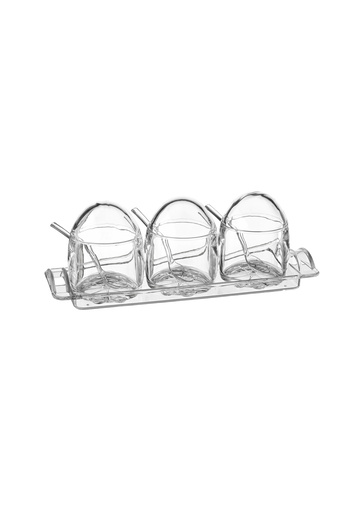 Dania 3-piece clear acrylic spice jar set with a spice holder