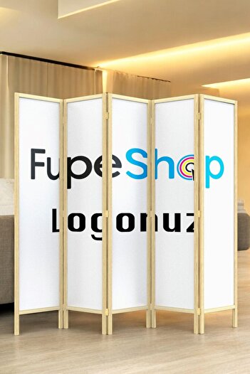 Fupe Shop Doğal Ahşap Kurumsal Logo 5 Kanatlı Seperatör Paravan 665875