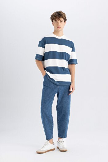 DeFacto Tricou cu mânecă scurtă, 100% bumbac, cu croială în formă de box, cu decolteu, cu dungi D5595ax24au