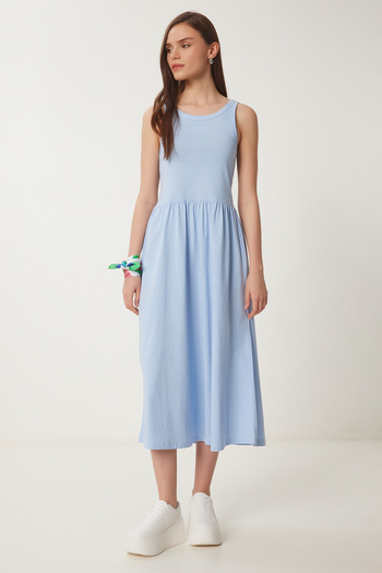 Lovelyİstanbul Καλοκαιρινό πλεκτό φόρεμα Halter Neck Basic SKY BLUE LCR0053