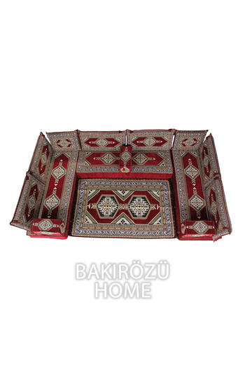 BAKIRÖZÜ HOME Şark Köşesi Takımı (20 CM MİNDER KALINLIĞI) Bordo Yahyalı Modeli 15 Parça