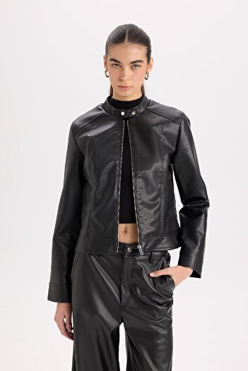 DeFacto Regular Fit Zippered Faux Leather Coat Y7156Az25Sp