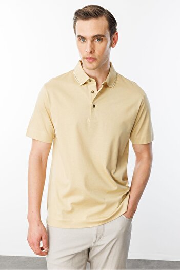 Desen Triko Men's Polo Neck Mercerized T-Shirt Yellow