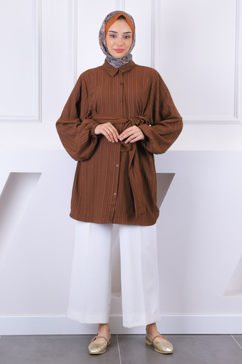 İmajButik Καφέ χιτώνα με ζώνη