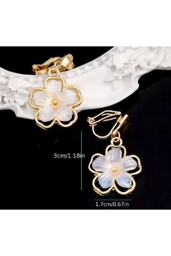 TChic Pearlescent Flower Shaped Clip Gold Earrings